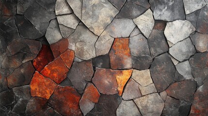 Dark gray and orange stone wall texture background close up