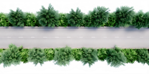 Aerial view of straight asphalt road isolated on white background PNG .AI GENERATED