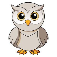 Cartoon owl stands attentively, featuring round golden eyes and a simple, delightful aesthetic