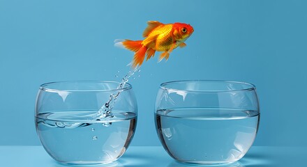 Goldfish Jumping Between Glasses – Concept of Change and Courage
