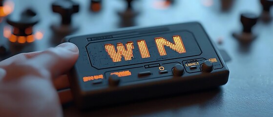 Retro game console display showing WIN
