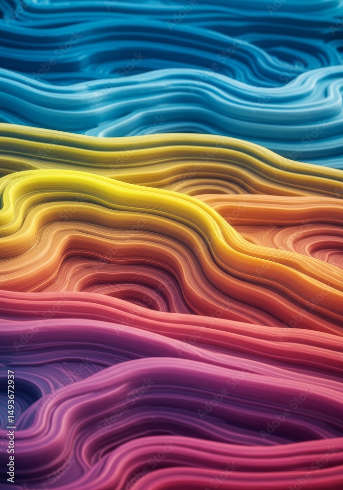 Wall mural abstract colorful wave pattern - vibrant abstract of flowing, layered waves in a spectrum of colors,
