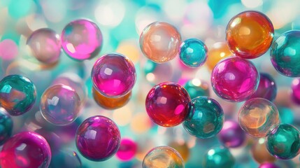 Colorful glass marbles with a vibrant bokeh background close up