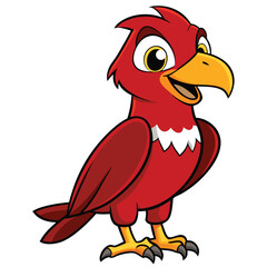 Friendly cartoon red bird is standing up, looking cheerful and smiling