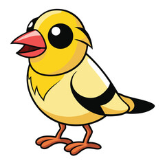 Cartoon canary stands isolated; its red beak is open, and it has yellow feathers