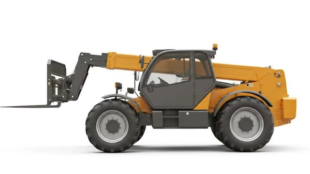 Operating Construction Forklift on White Background Studio Shot