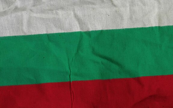 Bulgarian Flag National Symbol, Fabric Texture, Red, Green, and White Stripes, Close-up of Waved Cloth