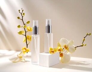 Cosmetic products display in elegant setting