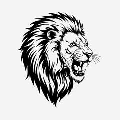 Roaring Lion Head with Geometric Mane – Flat Black and White Alpha Icon