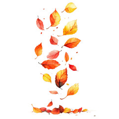 Falling Autumn Leaves isolated on a white background, Watercolor illustration