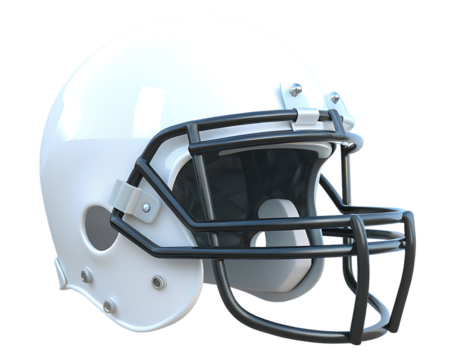 A sleek, modern white football helmet featuring a black faceguard, designed for safety and performance in contact sports