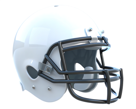 A sleek, modern white football helmet featuring a black faceguard, designed for safety and performance in contact sports - Powered by Adobe