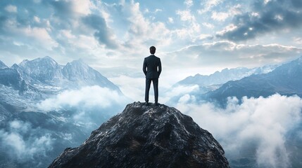man on top of mountain