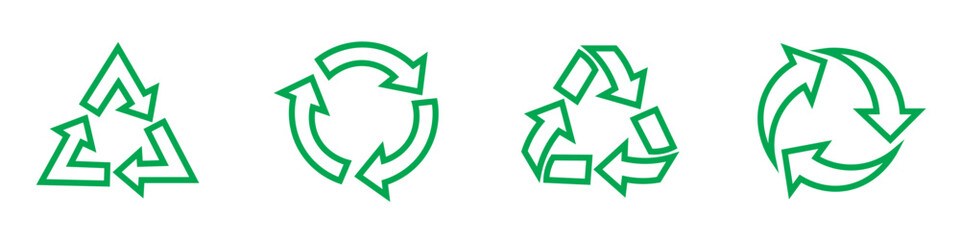 Set of Green Recycling Symbols – Eco Arrows Icons Vector Isolated on White