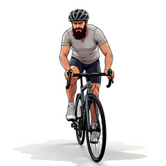 Obraz premium Beard gym bodybuilder man cycling vector illustration background isolated white 
