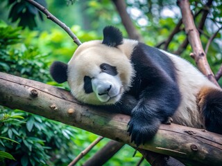 Obraz premium panda sleeping on tree branch