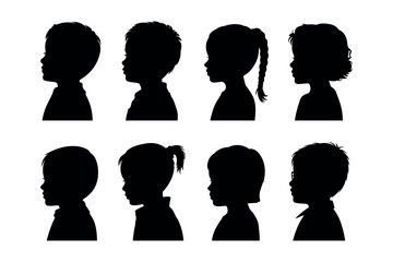 Children Silhouette Vector Set Kids Side Profiles Collection