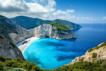 Fototapeta premium Stunning Tropical Beach with Turquoise Water and Dramatic Cliffs