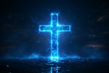 Fototapeta premium Illuminated cross on dark background