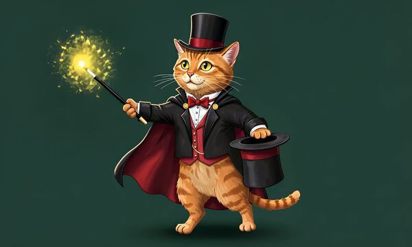 Cat dressed as magician holding wand