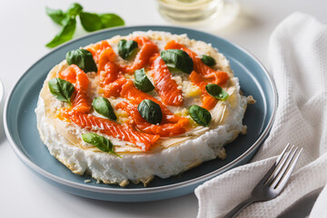 Omelette Poulard. Omelette of Mother Poulard. French omelette with whipped egg whites, lightly...