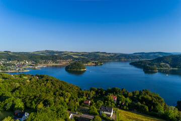 Jezioro Rożnowskie z lotu ptaka, Rożn&oacute;w, Małopolska, 