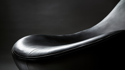 Monochrome Modern Lounge Chair: A close-up shot of a sleek, modern lounge chair, showcasing its elegant curves and the luxurious texture of its black leather.