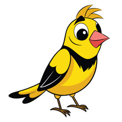 Cartoon bird with yellow feathers and a crest is standing cheerfully