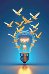 Innovative Success Concept - Light Bulb Transforming into Birds, Symbol of Ideas Taking Flight