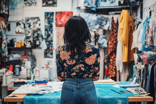 Edgy Female Fashion Designer at Work