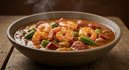 gumbo with shrimp, rustic and spicy