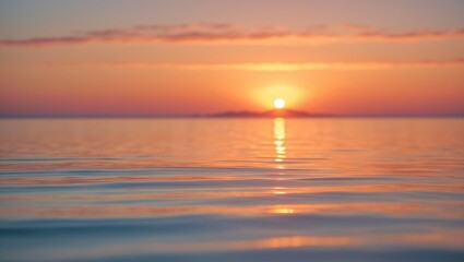 Fototapeta premium Tranquil environment featuring a soothing ambiance, sunset blending water and sky in orange