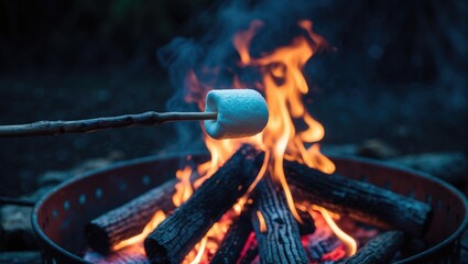 Roasting marshmallows in the flames.