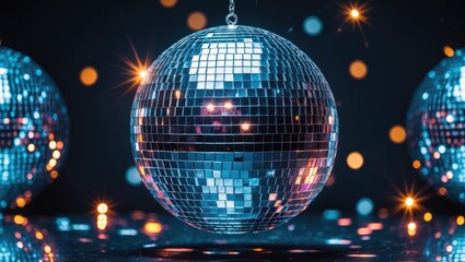 Obraz premium Disco ball spinning, with background, illuminated reflections