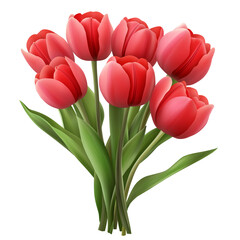 Fototapeta premium Beautiful bouquet of red tulips arranged. PNG image, transparent background