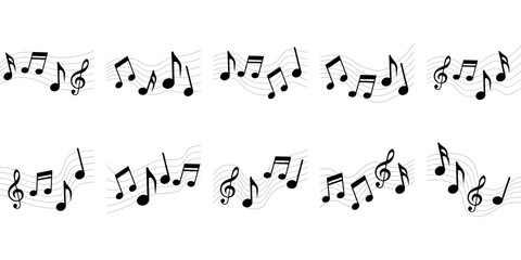 Music Notes on Staff  Classic Musical Notation  Rythem With Black Color Design Element 