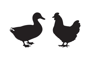 Fototapeta premium Duck and Chicken Silhouette Vector Illustration Farm Animal Clipart