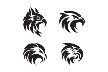 Tribal Hawk and Eagle Head Tattoo Vector Set Fierce Bird Logo Designs