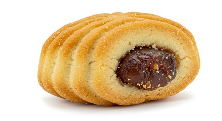 Fototapeta premium Maamoul Middle Eastern Cookie Isolated on White Background Close Up Delicious Arabic Dessert Filled With Dates Traditional Eid Sweet Pastry Delicacy