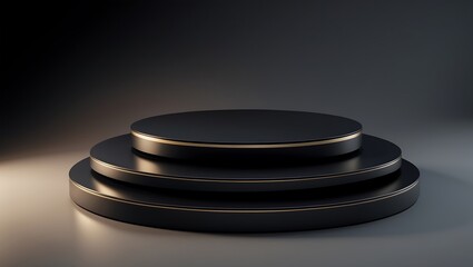 Elegant Black and Gold Three-Tiered Display Stand Product Presentation Mockup