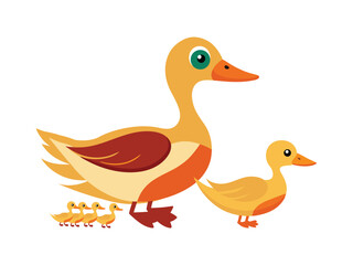Cute Illustration of a Mother Duck Leading Her Ducklings