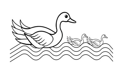 Cute Illustration of a Mother Duck Leading Her Ducklings