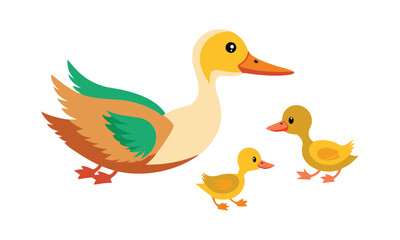 Cute Illustration of a Mother Duck Leading Her Ducklings