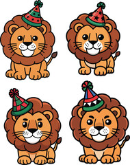 Cute Cartoon Lion with Party Hat vector illustration
