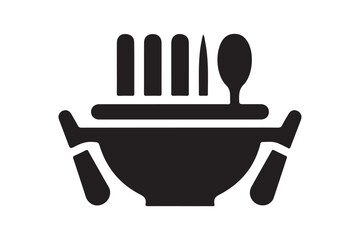 Kitchen Utensil Bowl Icon Spoon, Knife, Fork, Flatware Silhouette Vector