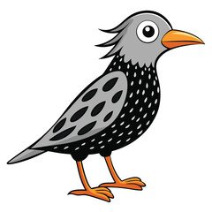 Cute cartoon grey bird with an orange beak standing and facing right in the frame