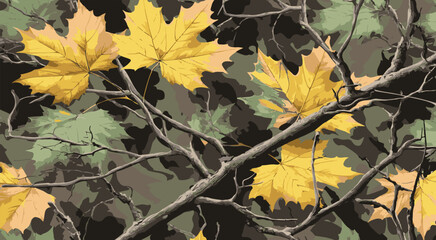 Hunting camouflage modern pattern,  real tree forest camouflage seamless pattern.