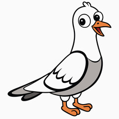 The happy pigeon cartoon standing confidently displays its white and grey plumage joyfully