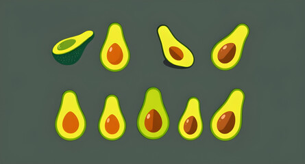 Avocado, Avocado fruit, Avocado vector, Avocado illustration, Avocado icon, Ripe avocado, Halved avocado, Sliced avocado, Whole avocado, Green avocado, Avocado with seed, Avocado clipart, Avocado draw