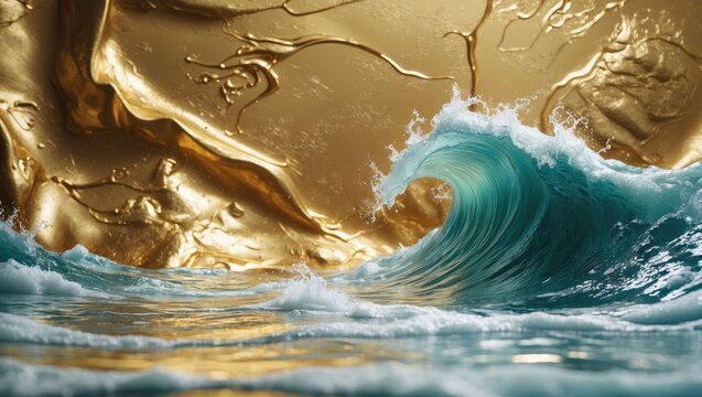 Waves set against a golden abstract background - Powered by Adobe